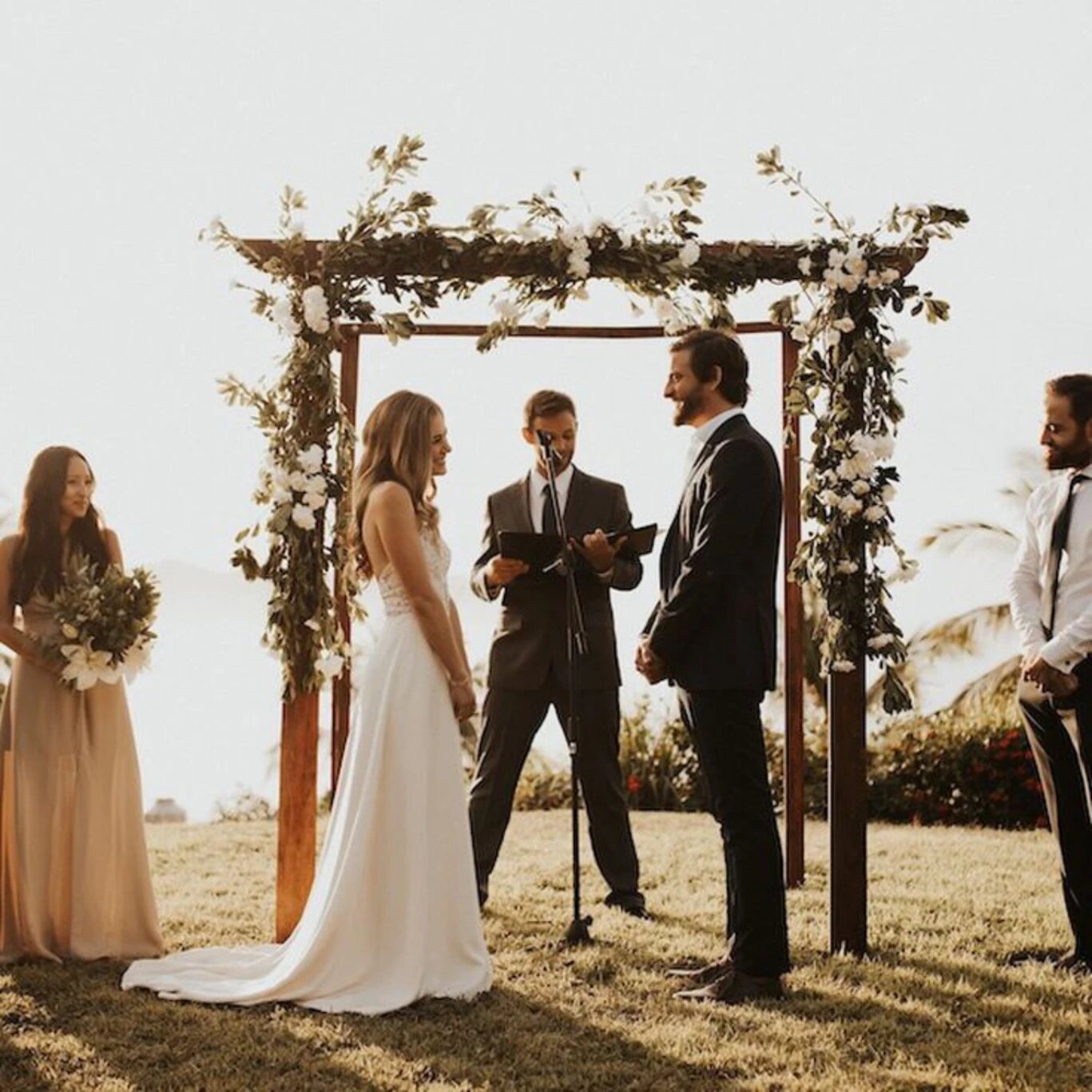 Outdoor wedding ceremony with professional DJ audio support
